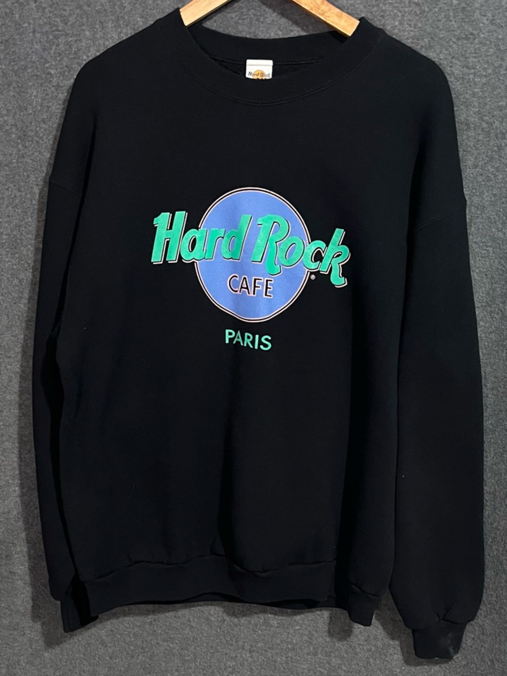 Hard Rock Cafe Paris Black Crewneck with Blue and Mint Logo